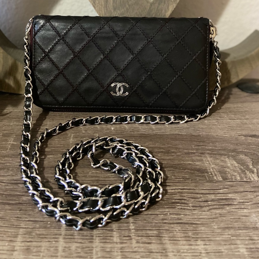 🥀🖤 Chanel Zip Wallet Chain similar Double Zippy Quilted Diamond Stitch